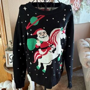 Tipsy Elves Black Santa Unicorn Sweater